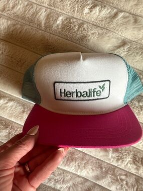 Herbalife Logo Trucker Hat - White, Teal & Magenta